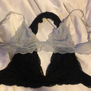 Light blue and black bralettes